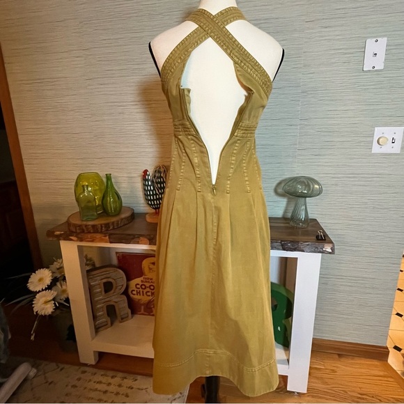 Anthropologie Pilcro Cross-Back Apron Pleated Dress Gold Woman's Size 00 - Picture 8 of 11